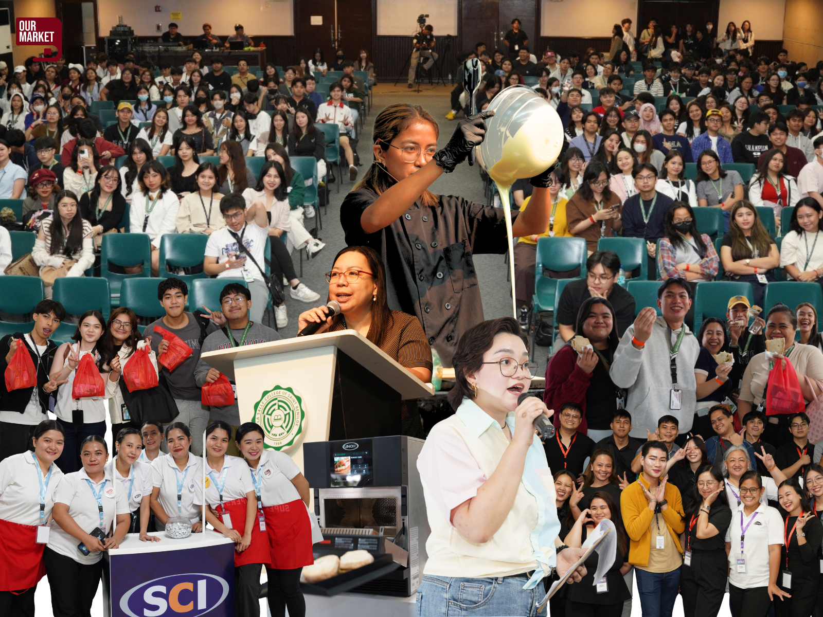 Collage photo of the event in DLSU-College of Saint Benilde, Workshop, press launch, and Sampling
